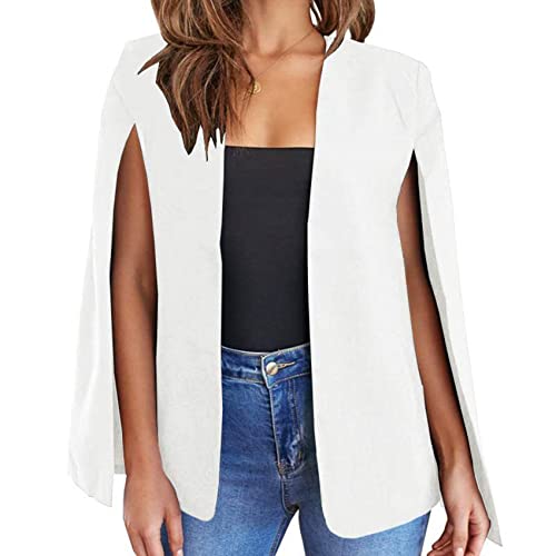 NLAVW Damen Cape Blazer Split Sleeves Open Front Solid Elegant Business Jacket Workwear Professional Office,Weiß,L von NLAVW