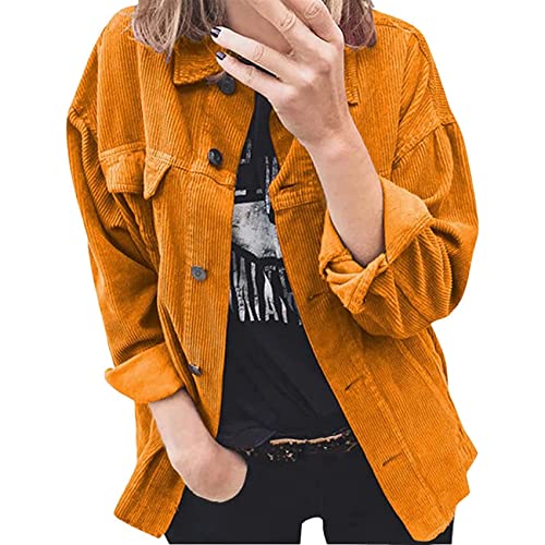 NLAVW Damen-Cordhemd mit Knopfleiste Damen-Oversized-Langarmjacke Bluse Oberteile Cordhemd Cordjacke,Orange,3XL von NLAVW