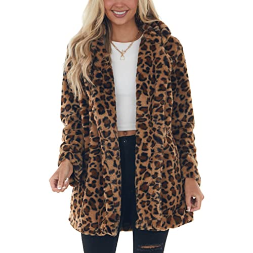 NLAVW Damen Pullover Mäntel Frauen Kunstwolle Warme Langarm Leopard Print Jacke Faux Langarm Körper Pelzige Oberbekleidung Fleece,Leopard Print,5XL von NLAVW