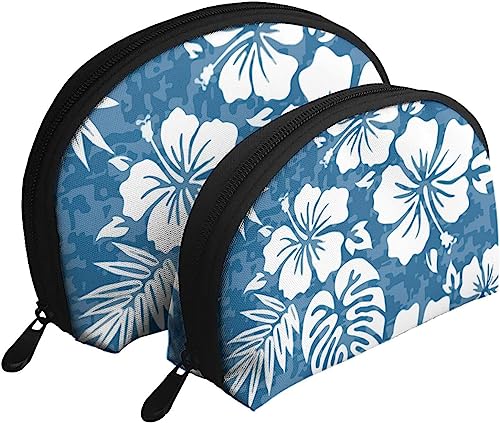 2 Stück Kosmetiktaschen, Aloha Hawaiianisches Blumenmuster, Reise-Make-up-Tasche, Muschel-Kulturbeutel, Damen-Handtasche von NLWQEKV