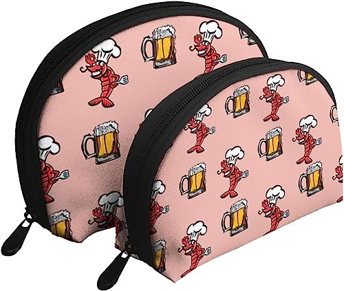 2 Stück Kosmetiktaschen, Motiv: Crawfish Beer Chef, Reise-Make-up-Tasche, Muschel-Kulturbeutel, Damen-Handtasche von NLWQEKV