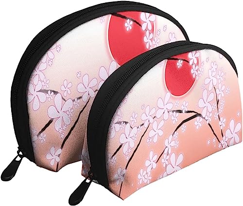 2 Stück Kosmetiktaschen, asiatische rosa Blüten, Japan, Reise-Make-up-Tasche, Muschel-Kulturbeutel, Damen-Handtasche von NLWQEKV