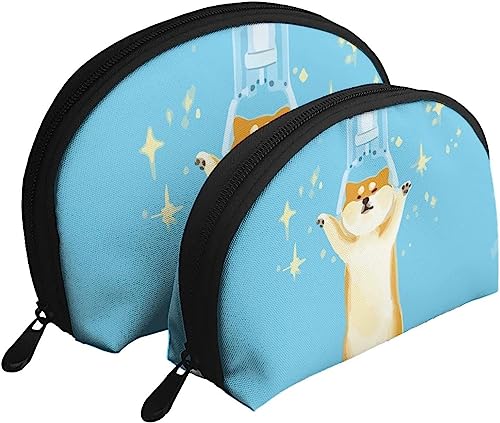 2 Stück Kosmetiktaschen Shiba Inu Funny Catching Doll Reise-Make-up-Tasche Shell Kulturbeutel Damen Handtasche von NLWQEKV