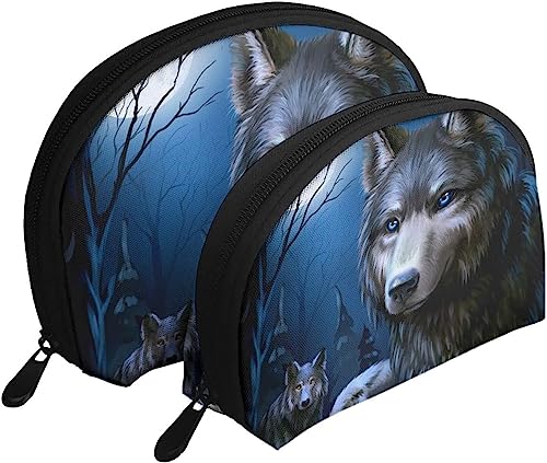 2 Stück Kosmetiktaschen Wolf Goodnight Moon Reise-Make-up-Tasche Shell Kulturbeutel Damen Handtasche von NLWQEKV