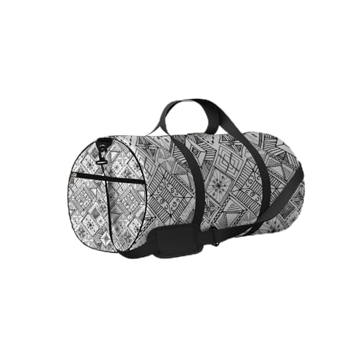 Vintage Schwarz-Weiß-Boho-Sporttasche mit abstraktem geometrischem Muster, Tragetasche, wasserdichte Sporttasche mit Schultergurt, Reißverschluss, 2 Seitentaschen für Damen und Herren, Reise- und Aufb von NLWQEKV
