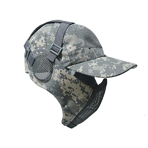 NO B Taktische faltbare Mesh-Maske mit Ohrenschutz für Airsoft Paintball mit verstellbarer Baseballkappe (ACU) von NO B