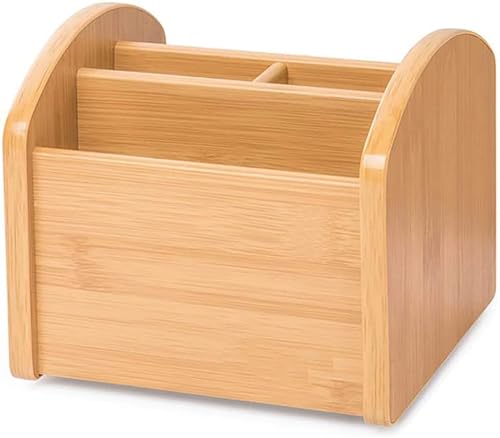 NOALED Holzsammlung Schreibtisch Organizer Multifunktionale Bambus Aufbewahrungsboxen Office Box Perfekte Desktop-Box Für Ihr Kosmetik, Fernbedienung Und Andere Kleinteile,B von NOALED
