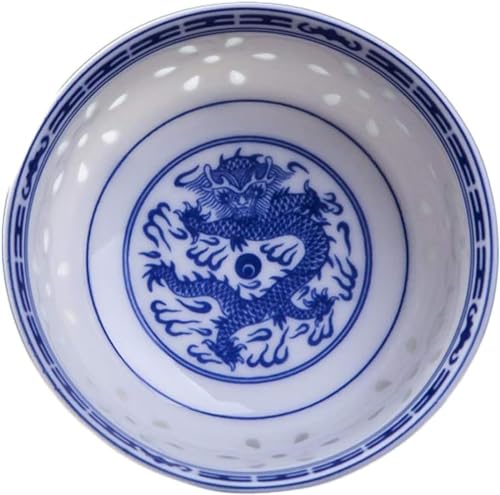 NOALED Servierschüsseln, Reisschüssel, blaues und weißes Porzellangeschirr, chinesisches Drachengeschirr, Keramik-Ramen-Suppenschüsseln, 4.5 inches von NOALED