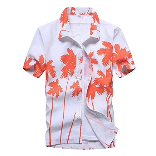 NOGRAX T Shirt Herren Casual Floral Strand Männer Shirt Sommer Kurzarm Hawaiian Shirts Für Männer Plus Größe Schnell Trocken Tee Shirt Männer Kleidung Camis-05 Red,European Size XXL von NOGRAX