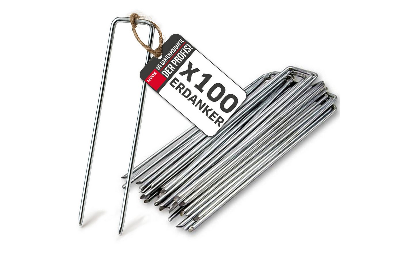 NOOR Zelthering NOOR Erdanker/Heringe Anti-ROST - aus verzinktem Stahl - 20 cm Länge, (100-St), Bodenanker für Vlies, Kunstrasen, Schlauch - Ideal für Garten & Zelt von NOOR