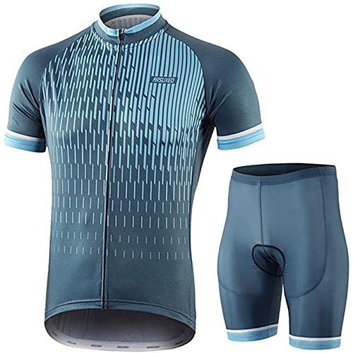 Herren Radtrikot Set,Fahrradtrikot Herren Kurzarm Trikot Kurzarm Und Radhose Set Mit 3D Gel Sitzpolster (Blau Grau,L) von NOPEXTO