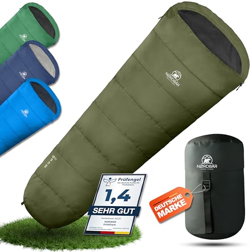 NORDBÄR® Schlafsack 3 Jahreszeiten Ultraleicht & kompakt [1500g] | mit kleinem Packmaß | Mumienschlafsack leicht & warm [300GSM] | Wanderschlafsack für Outdoor, Camping und Reisen von NORDBÄR