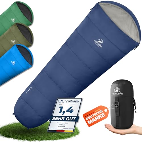 NORDBÄR® Schlafsack 3 Jahreszeiten & Sommer Ultraleicht (750g/1500g) | Kleines Packmaß | Outdoor Camping Sommerschlafsack (100GSM/300GSM) | Mumienschlafsack leicht von NORDBÄR