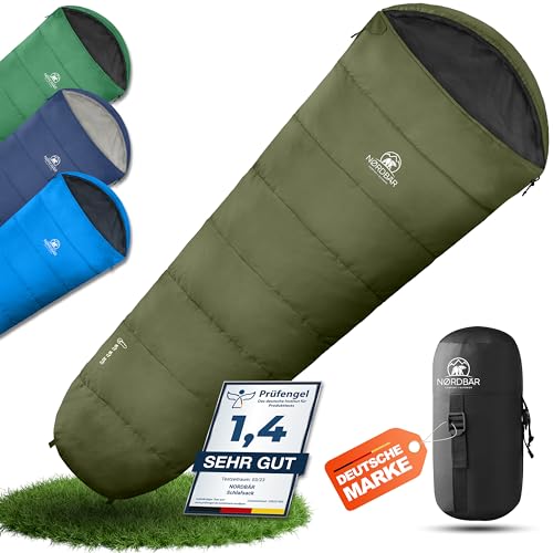 NORDBÄR® Sommerschlafsack Ultraleicht & kompakt [750g] mit kleinem Packmaß | Mumienschlafsack leicht & warm [100GSM] | Hüttenschlafsack für Outdoor, Camping und Reisen von NORDBÄR