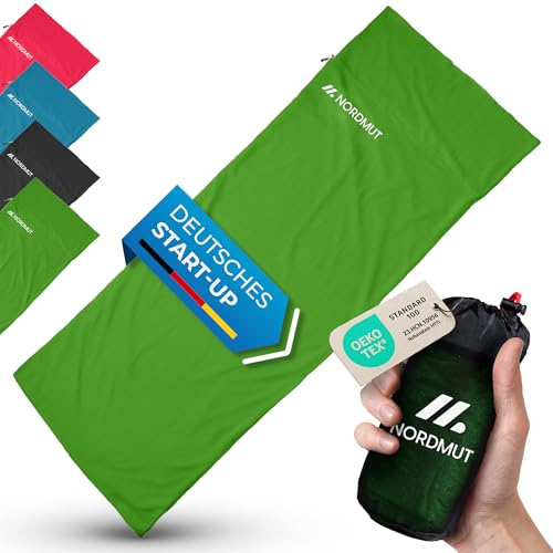 NORDMUT® Hüttenschlafsack Mikrofaser Ultraleicht - Sommerschlafsack Kleines Packmaß & Atmungsaktiv - Schlafsack Dünn & besonders weich inkl. Kissenfach [220 x 90 cm] von NORDMUT