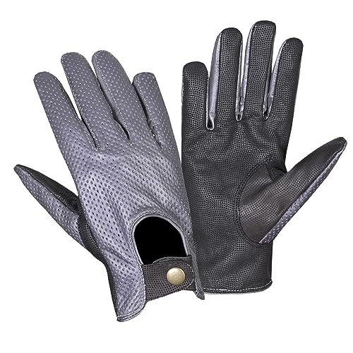 NORMAN Herren Leder Vintage Retro Stil Chauffeur Fahrhandschuhe Schafe Leder Handschuhe, Grau gepunktet, XXL von NORMAN