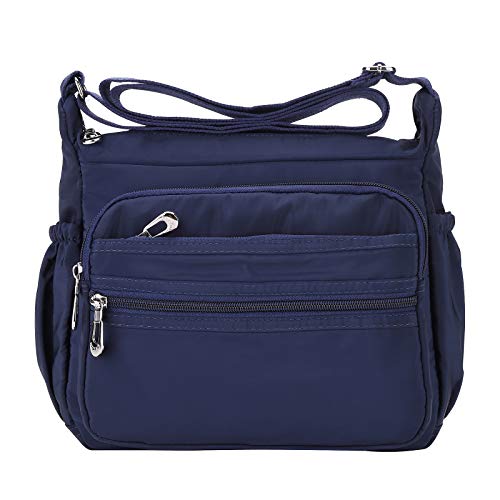 NOTAG Damen Umhängetasche, Wasserdicht Nylon Schultertasche Multi-Tasche Messenger Bag 2 Size (Blau, L) von NOTAG