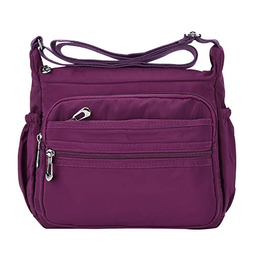 NOTAG Damen Umhängetasche, Wasserdicht Nylon Schultertasche Multi-Tasche Messenger Bag 2 Size (Lila, L) von NOTAG