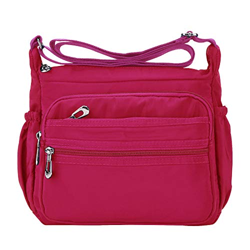 NOTAG Damen Umhängetasche, Wasserdicht Nylon Schultertasche Multi-Tasche Messenger Bag 2 Size (Rosa, S) von NOTAG