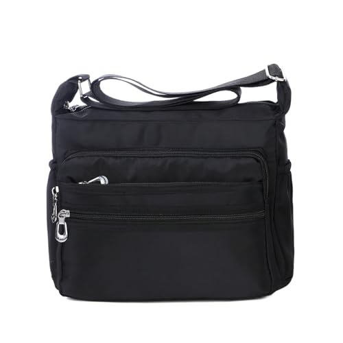 NOTAG Damen Umhängetasche, Wasserdicht Nylon Schultertasche Multi-Tasche Messenger Bag 2 Size (Schwarz, L) von NOTAG