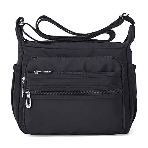 NOTAG Damen Umhängetasche, Wasserdicht Nylon Schultertasche Multi-Tasche Messenger Bag 2 Size (Schwarz, S) von NOTAG