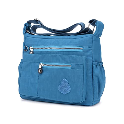 NOTAG Umhängetasche Damen, Casual Schultertasche Mehrere Taschen Leichte Handtasche Wasserdicht Nylon Messenger Bag Reisetasche (Blau) von NOTAG