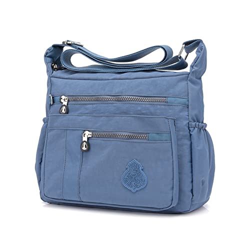 NOTAG Umhängetasche Damen, Casual Schultertasche Mehrere Taschen Leichte Handtasche Wasserdicht Nylon Messenger Bag Reisetasche (Hellblau) von NOTAG