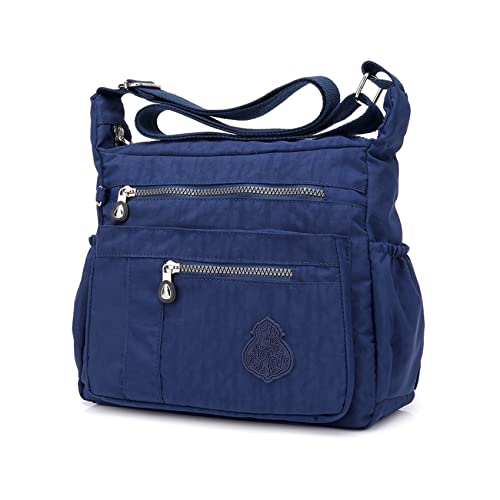 NOTAG Umhängetasche Damen, Casual Schultertasche Mehrere Taschen Leichte Handtasche Wasserdicht Nylon Messenger Bag Reisetasche (marineblau) von NOTAG