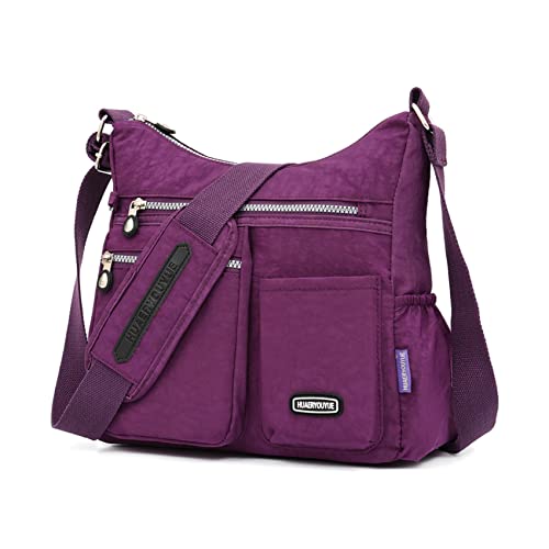 NOTAG Umhängetasche Damen, Leichte Mehrfach-Taschen Schultertasche Damen Wasserdicht Nylon Handtasche Umhängetasche (Lila) von NOTAG