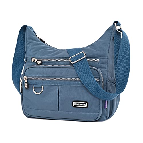 NOTAG Umhängetasche Damen, Leichte Mehrfach-Taschen Schultertasche Wasserdicht Sportliche Umhängetasche Multifunktionale Nylon Handtasche (Hellblau) von NOTAG