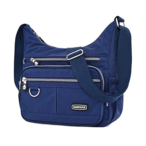 NOTAG Umhängetasche Damen, Leichte Mehrfach-Taschen Schultertasche Wasserdicht Sportliche Umhängetasche Multifunktionale Nylon Handtasche (Marineblau) von NOTAG
