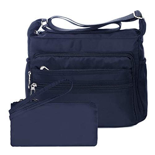 NOTAG Umhängetasche Damen, Wasserdicht Nylon Schultertasche Mehrfachtasche Handtasche mit RFID Geldbörse (S, Blau) von NOTAG