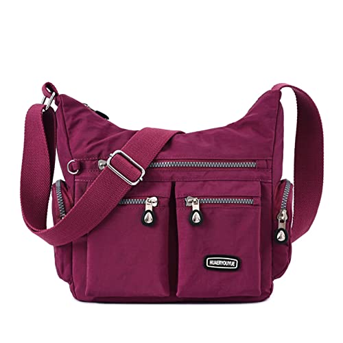 NOTAG Umhängetasche Damen Leichte Mehrfach-Taschen Handtasche Wasserdicht Nylon Damen Sportliche Schultertasche (Hellviolett) von NOTAG