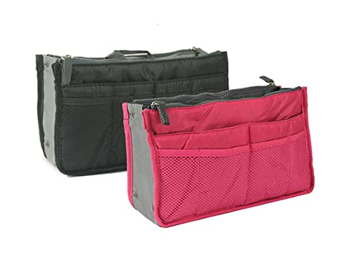 Handtaschenordner, Einlage, Einsatz 12 Taschen groß 28x17x8cm (2 Pack - Schwarz und Fuchsia) von NOVAGO