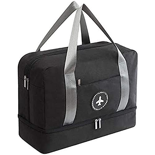 Novago Reisetasche Sporttasche faltbar mit Trennwand für feuchte und trockene Wäsche und Schuhablage (schwarz 2) von NOVAGO