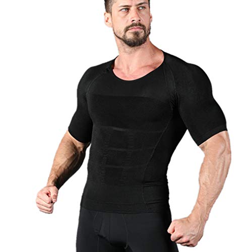 NOVECASA Kompressionshemden Mann Körpermodellierung Elastisch Schnelles Trocknen für Abnehmen Fitness (2XL(Taille 107-120CM), Schwarz) von NOVECASA