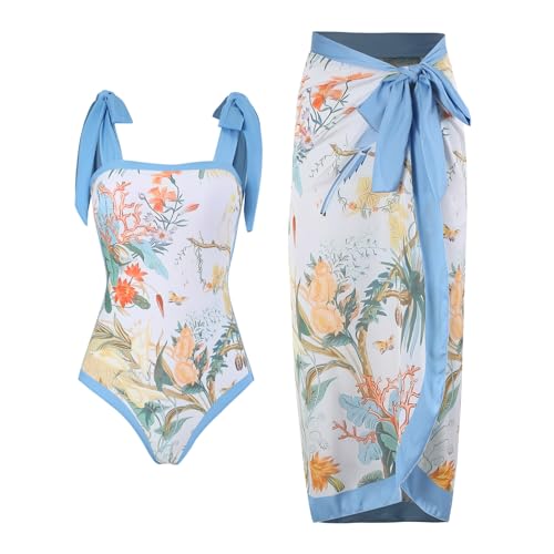 NPYQ Vintage Print Badeanzug Mit Strand Wickelkleid Bauchkontrolle Monokinis Badeanzug Damen Badeanzug von NPYQ