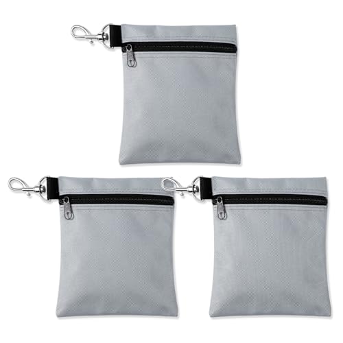 NQEUEPN 3stk Golf Tee Taschen, 17x14cm Tragbare Golfballtasche Golf-Zubehörtasche mit Reißverschluss mit Metall-Karabinerklammer Golfball-Aufbewahrungstasche für Wertsachen und Golfzubehör(Grau) von NQEUEPN
