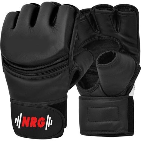 NRG Fitness MMA Handschuhe S (15-17 cm) - Sparring Handschuhe - Leder Training Handschuhe - Boxhandschuhe Training mit D-Cut & Tri-Slab - Handschuhe Kickboxing, Muay Thai - Damen & Herren - Schwarz von NRG Wellness