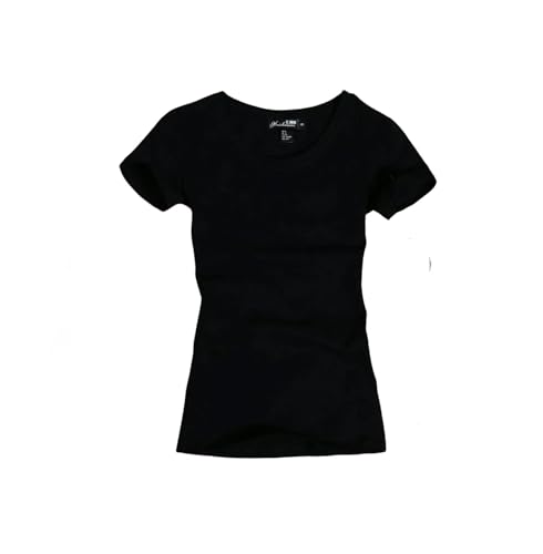 NSLFA T Shirt Damen Frauen T-Shirt Lässige Frauen Kurzärmelig Schlankes Feste Farbe Einfaches Reine T-Shirt-t-Shirt-schwarz O-l von NSLFA