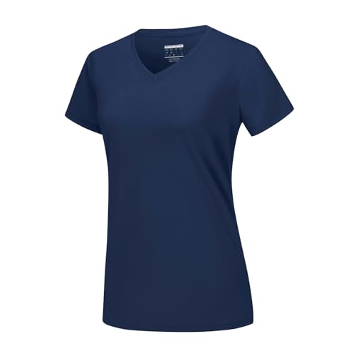 NSLFA T Shirt Damen Sommer Sonnenschutz V-Ausschnitt T-Shirts Damen Kurzarm T-Shirts Atmungsfreie Leichte Schnelle Trockene Hemden Tops- Blau-XXL von NSLFA