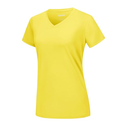 NSLFA T Shirt Damen Sommer Sonnenschutz V-Ausschnitt T-Shirts Damen Kurzarm T-Shirts Atmungsfreie Leichte Schnelle Trockene Hemden Tops-gelb-l von NSLFA