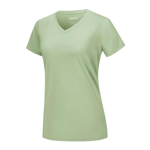 NSLFA T Shirt Damen Sommer Sonnenschutz V-Ausschnitt T-Shirts Damen Kurzarm T-Shirts Atmungsfreie Leichte Schnelle Trockene Hemden Tops-hellgrün-m von NSLFA