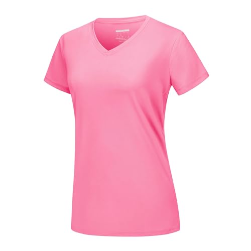 NSLFA T Shirt Damen Sommer Sonnenschutz V-Ausschnitt T-Shirts Damen Kurzarm T-Shirts Atmungsfreie Leichte Schnelle Trockene Hemden Tops-rosenrot- XL von NSLFA