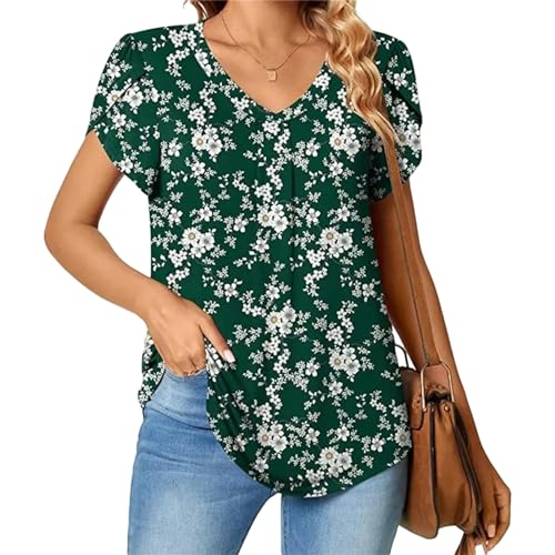NSLFA T Shirt Frauen T-Shirt V-Ausschnitt Tunika Für Frauen Bluse Lose Fit Summer Pullover Shirt-Grün-XL von NSLFA
