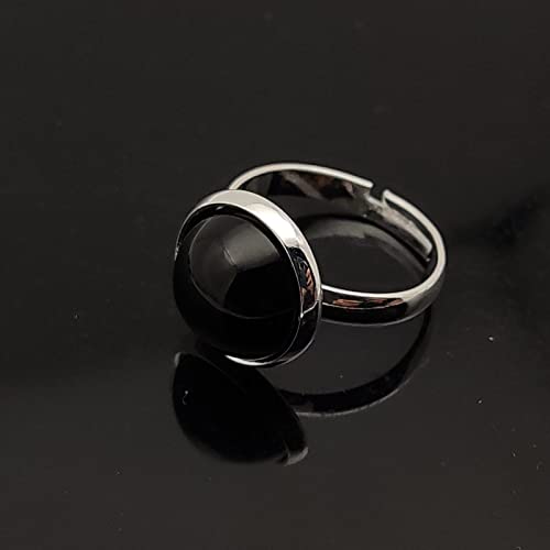 NTALJC Natürlicher schwarzer Obsidian Ring Kristall runder Ring Verstellbare Frauen offene Steinringe Reiki Balance Knöchelfinger Ringe Ewigkeit Ring für Frauen Mädchen Männer von NTALJC