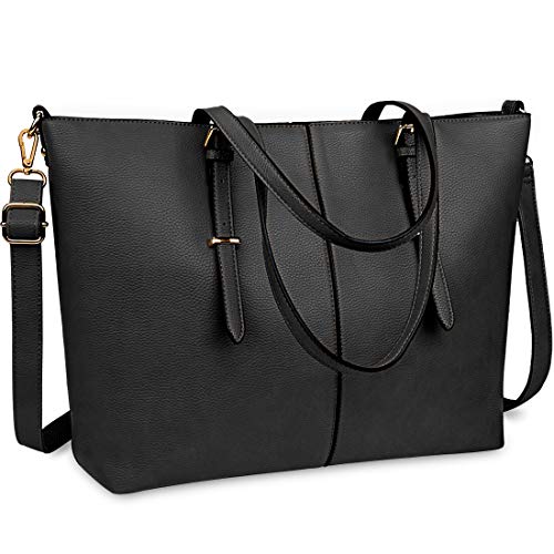 NUBILY Laptop Damen Handtasche Shopper Handtasche Schwarz Elegant 15,6 Zoll Leder Taschen Große Leichte Elegant Stilvolle Frauen Handtasche für Business/Schule/Einkauf von NUBILY