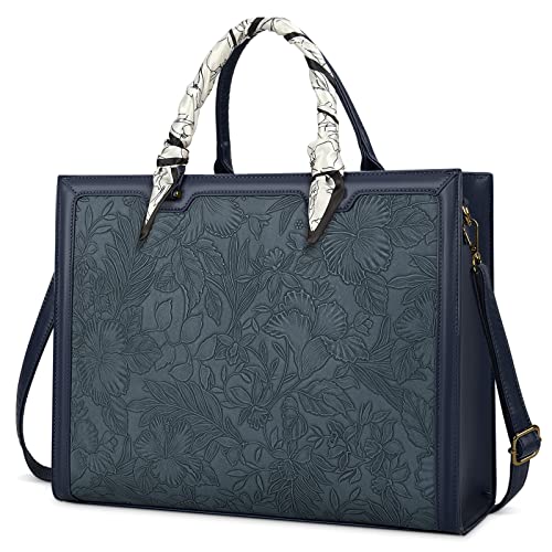 NUBILY Handtasche Damen Shopper Große Leder Umhängetasche Elegant Gross Laptop Schultertasche Arbeitstasche Notebooktasche 15.6 Zoll Blau von NUBILY