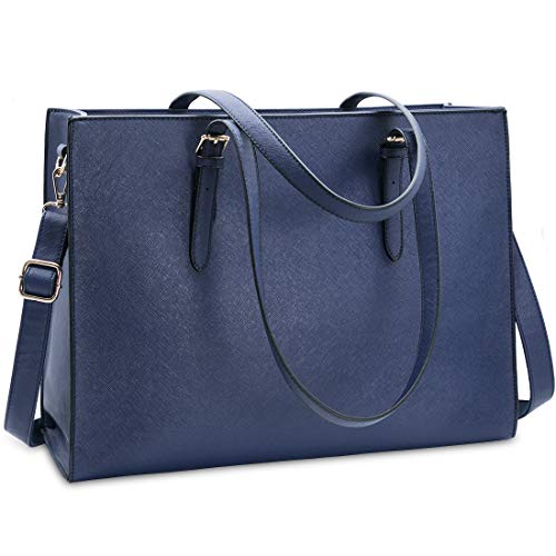 NUBILY Handtasche Shopper Damen Große Schwarz Handtasche Leder Umhängetasche Arbeitstasche Gross Laptop Business Schule Taschen 15.6 Zoll Blau von NUBILY