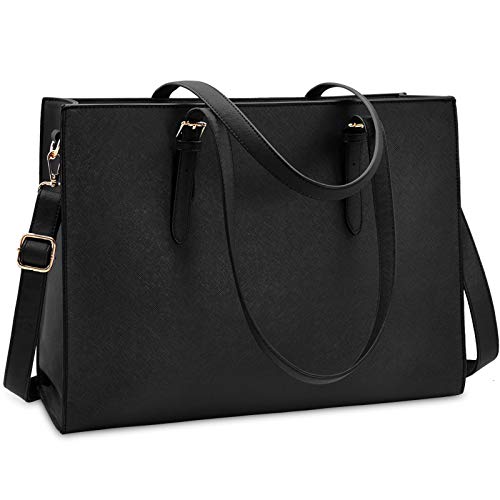 NUBILY Handtasche Shopper Damen Große Schwarz Handtasche Leder Umhängetasche Arbeitstasche Gross Laptop Business Schule Taschen 15.6 Zoll von NUBILY